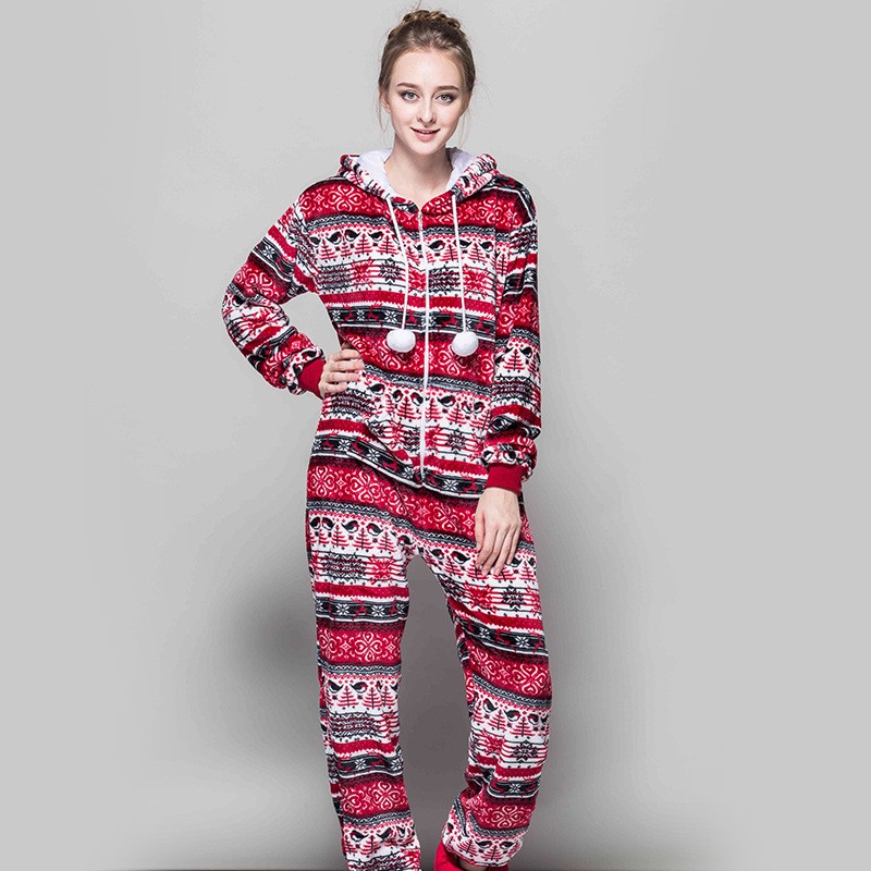 Women Snowflake Onesie Christmas Winter Pajamas Jumpsuit