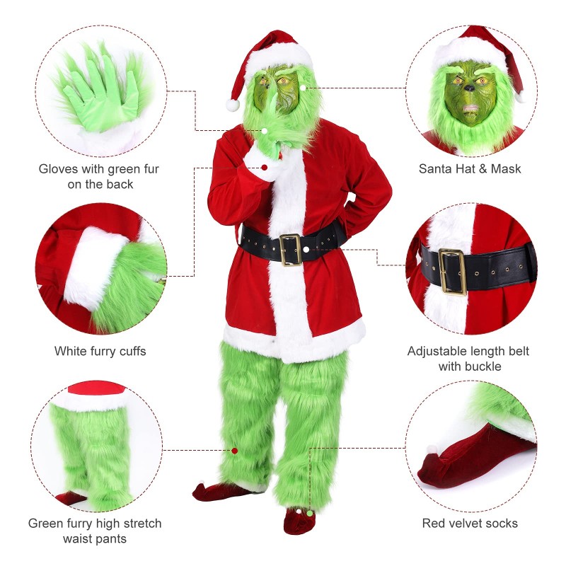 Grinch Costume for Adult Xmas Outfit Full Sets 