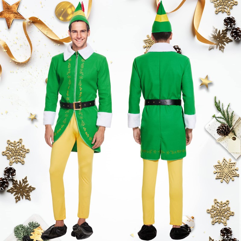 Christmas Buddy the Elf Costume Santa Suit Outfit Full Set for Men