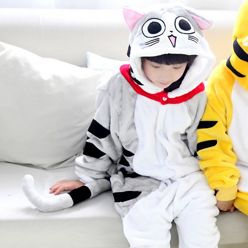 Cheese cat and Tiger Onesie Pajamas Animal Kids Kigurumi