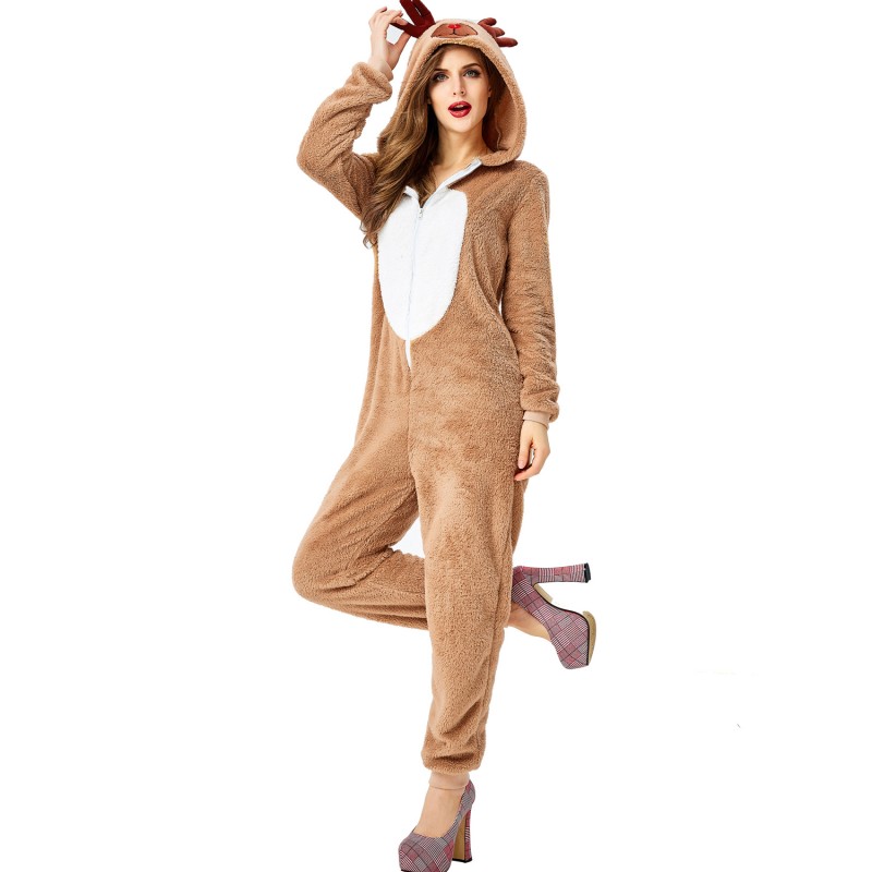 Unisex Adult & Kids Christmas Deer Onesie Santa Suit Outfit One-Piece ...