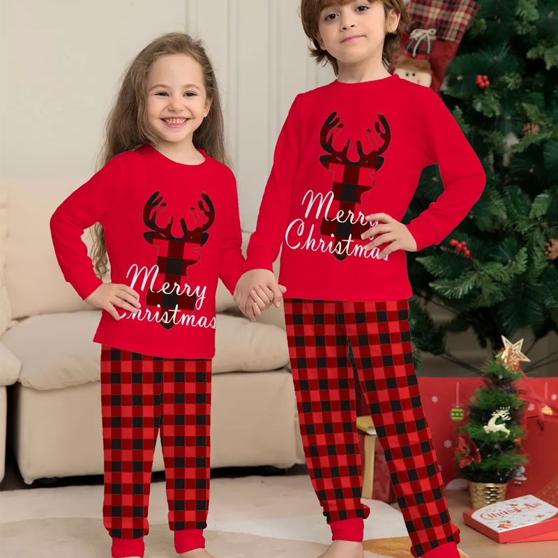 Matching Family Christmas Pajamas Plaid Deer Prints Pj Sets