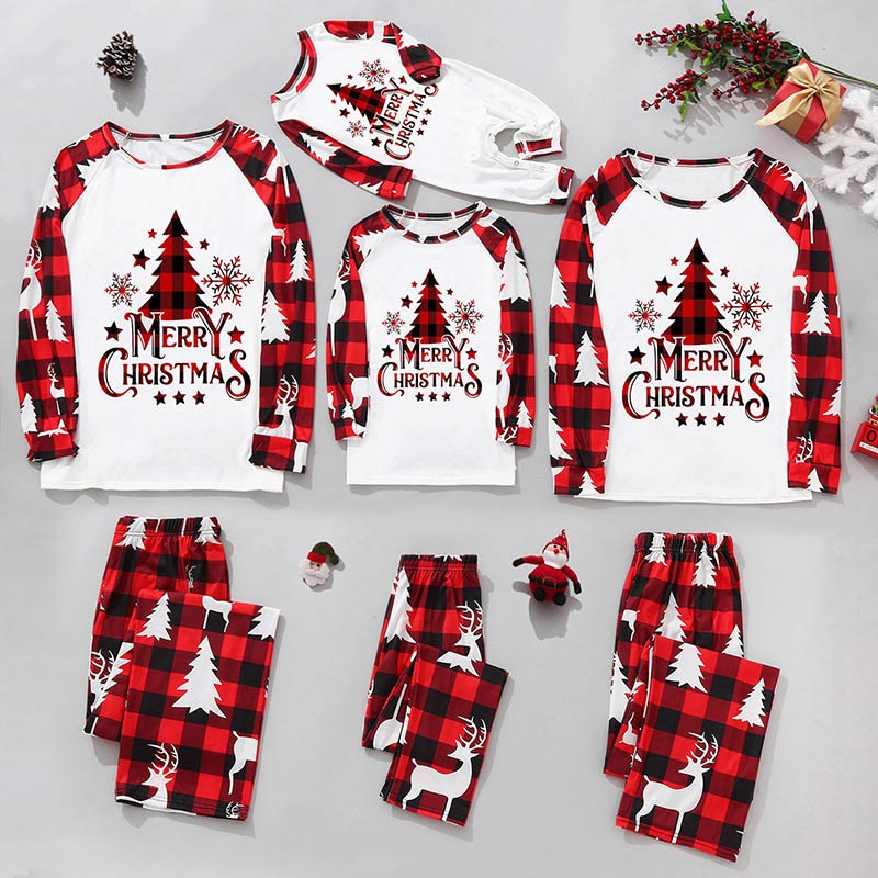 Christmas Pajamas For Family Deer Tree Pattern Matching Family Pajamas