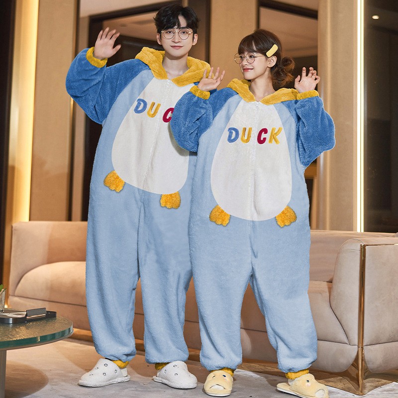 Duck Onesie Pajama Plush Jumpsuit Matching Pajamas For Couples