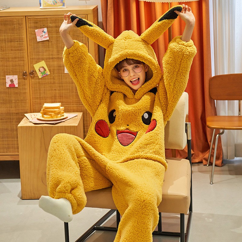 Pokemon Pikachu Kigurumi Fantasia Cosplay Lã Pijamas Onesie