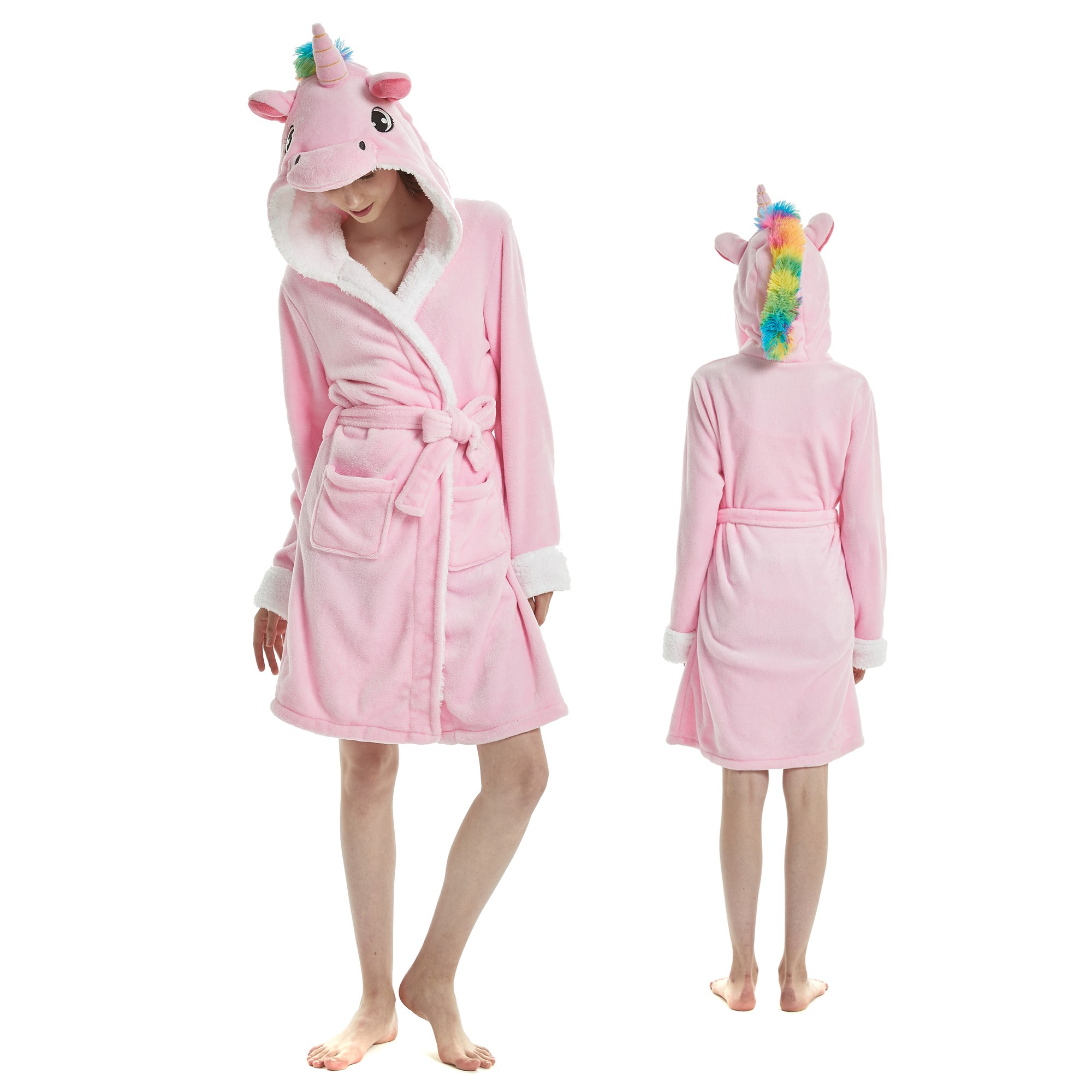 Kids Girls Glow In the Dark Robe Unicorn Fleece Hooded Dressing Gown 2-13  Years | eBay