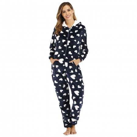 Zip Up Women Onesie with Hood Onesie One-Piece Pajamas Coral Fleece