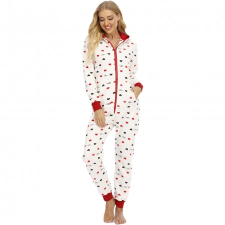 Adult Women Onesie One-Piece Pajamas with Hood Zip Up