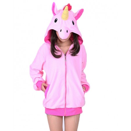 Pink Unicorn Hoodie Coat Jacket Zip Up