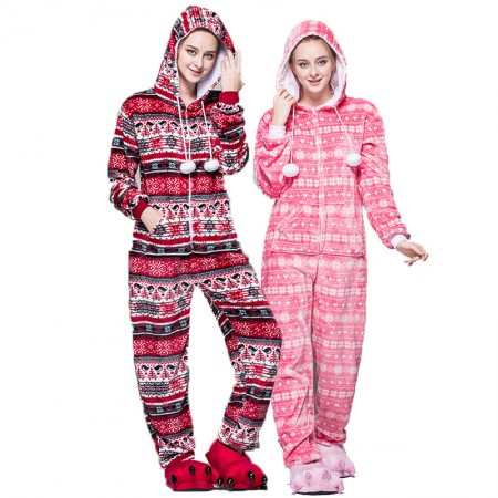 Women Snowflake Onesie Christmas Winter Pajamas Jumpsuit
