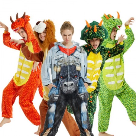 Adult Animal Dinosaur Onesie Pajamas Dragon Costumes for Women & Men