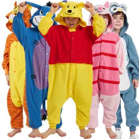 Kids Winnie the Pooh & Tigger & Piglet & Eeyore & Owl Costumes Onesie Halloween Group Cosplay Suit