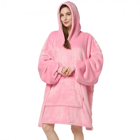 Pink Adults Blanket Hoodie Oversized Sweatshirt Winter Warm Sherpa TV Wearable Blanket