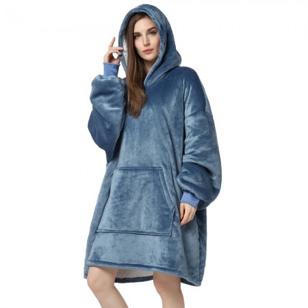 Adults Hoodie Blanket Oversized Sweatshirt Winter Warm TV Wearable Blankets Blue