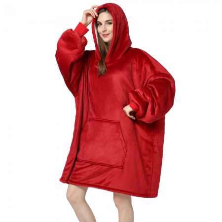 Oversized Hoodie Blanket Sweatshirt Winter Warm TV Wearable Blankets for Women & Men Red