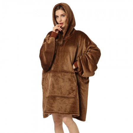 Brown Adults Blanket Hoodie Oversized Sweatshirt Winter Warm Sherpa TV Wearable Blanket