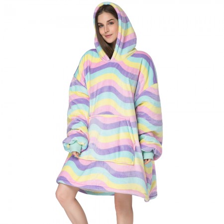 Wearable Blanket Hoodie for Adults Unisex TV Sherpa Blanket Sweatshirt Macaron Color