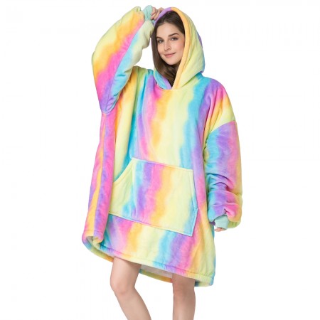 Rainbow Wearable Blanket Hoodie for Adults Unisex TV Sherpa Blanket Sweatshirt