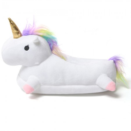 White 3D Cute Plush Unicorn Light Up Slippers Foam Support Comfort Non Slip Warm Soft House Indoor Slippers Shoes