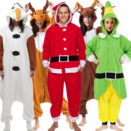Christmas Costume Santa Claus & Elf & Olaf & Rudolph Reindeer & Snowman Suit Onesie Holiday Costumes Pajamas