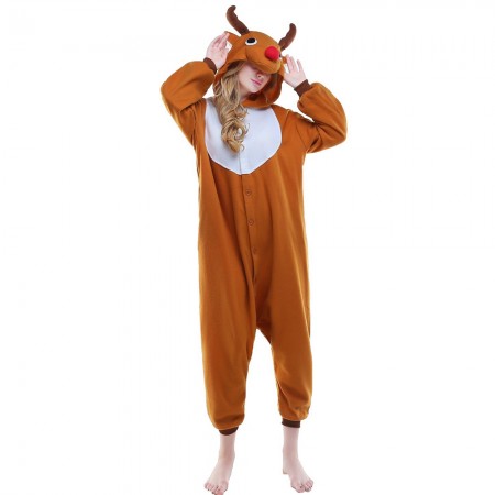 Reindeer Rudolph Onesie Pajamas Kigurumi Animal Costumes For Adult Brown