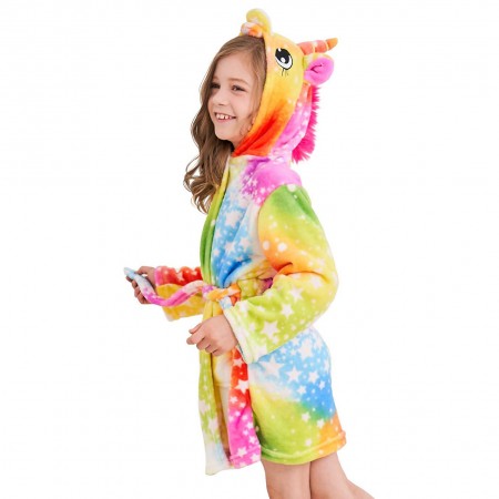 Unicorn Hooded Bathrobes For Girls - Best Gifts Soft Sleepwear Rainbow Star
