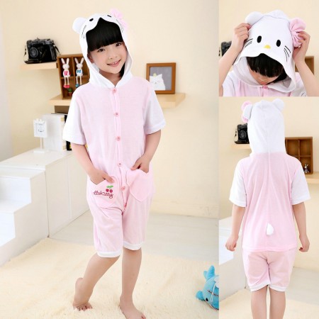 White Hello Kitty cat kids Animal Onesies Short Sleeves Pajama