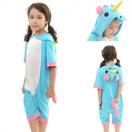 Kids Blue Unicorn Animal Onesies Kigurumi summer Costume Pajamas