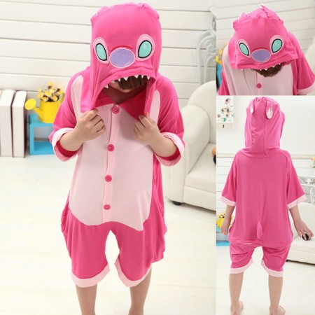 Kids Pink Stitch Animal Onesies Short Sleeves Cartoon Pajama