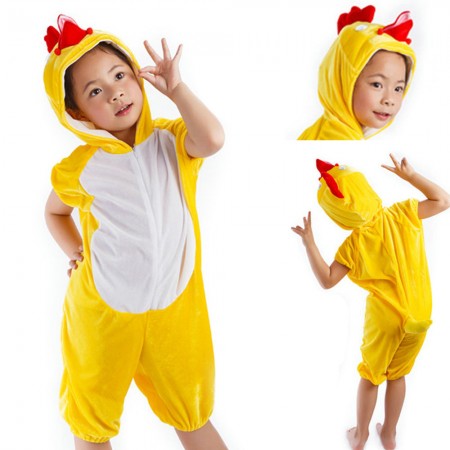 Kids Yellow Chicken Animal Onesie Short Sleeves Pajama Costume
