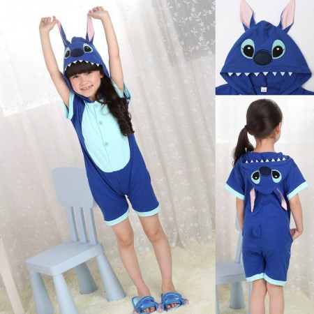 kigurumi Blue Stitch kids Animal Onesies Short Sleeves Pajama Costume