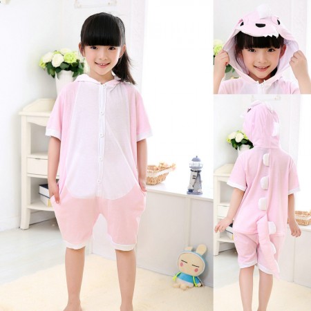 Pink Dinosaur kids Animal Onesies Short Sleeves Pajama Costume