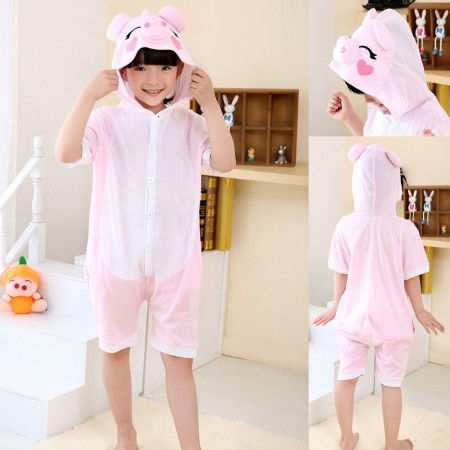 Pink Pig kigurumi kids Animal Onesies Short Sleeves Pajama Costume