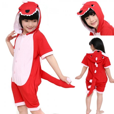 Red Dinosaur Kigurumi Kids Short Sleeves Animal Onesies pajama
