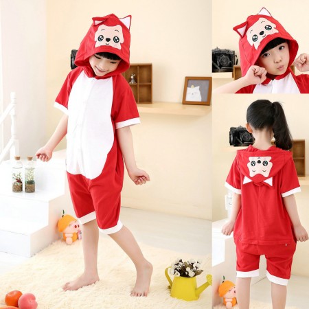 Cartoon Red Fox kids Animal Onesies Short Sleeves Pajama Costume