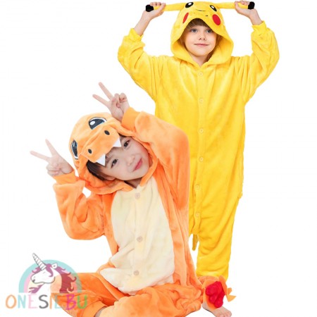Pokemon Pikachu Charmander Onesie Kids Children Halloween Animal Costumes