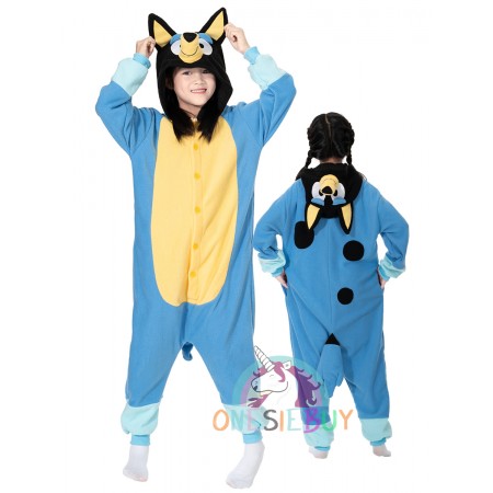 Kids Blue Dog Onesie Costume for Child Boys & Girls Zip Up