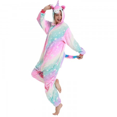 Pink Star Unicorn Onesie Pajamas Animal Halloween Costumes for Women & Men