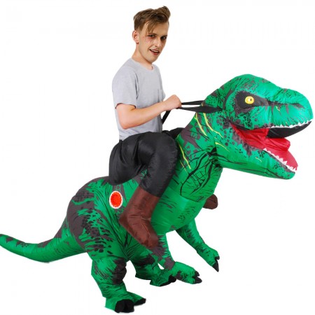 Inflatable Dinosaur Costume Rider Trex Blow up Deluxe Halloween Costumes Green