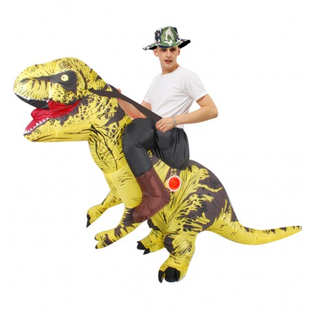 Inflatable Dinosaur Costume Rider Trex Blow up Deluxe Halloween Costumes Yellow