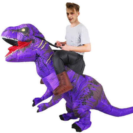 Inflatable Dinosaur Costume Rider Trex Blow up Deluxe Halloween Costumes Purple