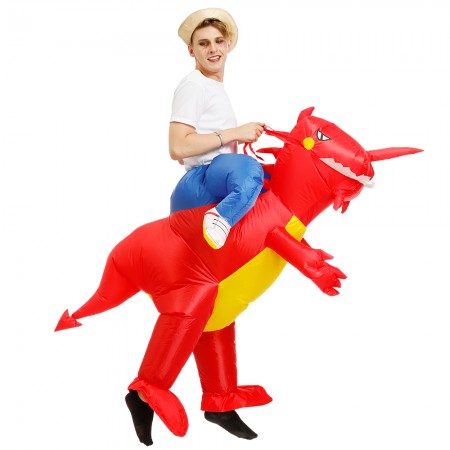 Inflatable Red Dinosaur Costume Halloween Blow Up Rider Funny Costumes For Adult & Kids