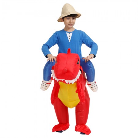 Kids Inflatable Red Dinosaur Costume Halloween Blow Up Rider Funny Costumes