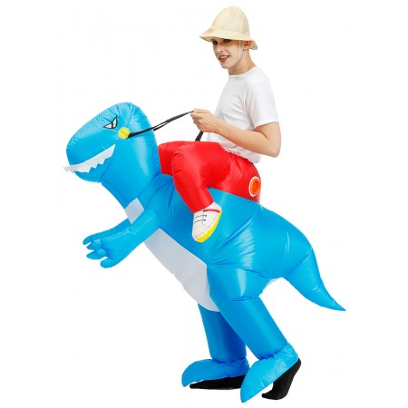 Inflatable Blue Dinosaur Costume Halloween Blow Up Rider Funny Costumes For Adult & Kids