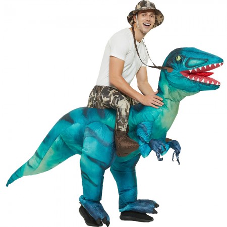 Rider Blow Up Dinosaur Costumes Halloween Funny Outfit for Adult & Kids Green