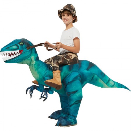 Kids Rider Blow Up Dinosaur Costumes Halloween Funny Outfit Green