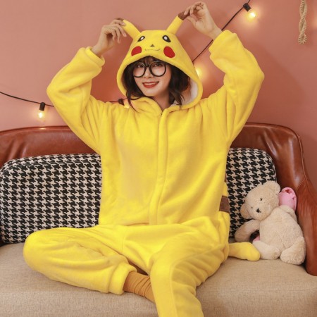 Pikachu Onesie Pajamas Animal Halloween Costumes for Women & Men with Zipper