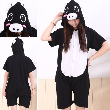 Black Pig Pajamas Animal Onesie Hoodie Kigurumi Short Sleeve