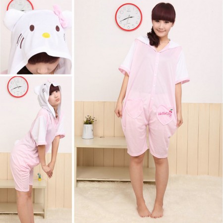 Pink HKT Cat Kigurumi Onesies Pajamas Hoodie Costume Pyjama Short