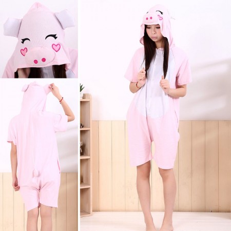 Pink Pig Pajamas Animal Onesie Costume Kigurumi Short Sleeve